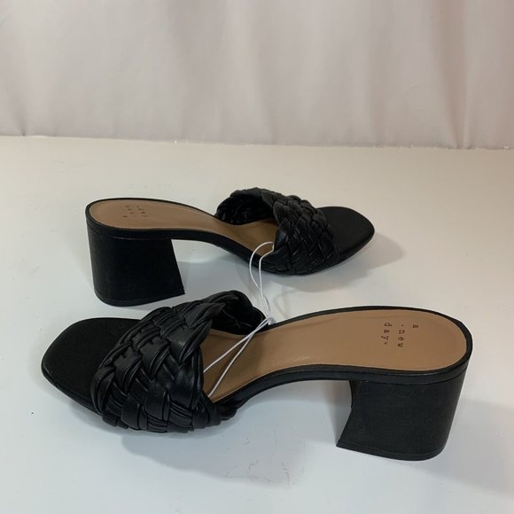 A New Day Womens Dorothy Slide Sandals Black Wedge Basketweave - Picture 7 of 10